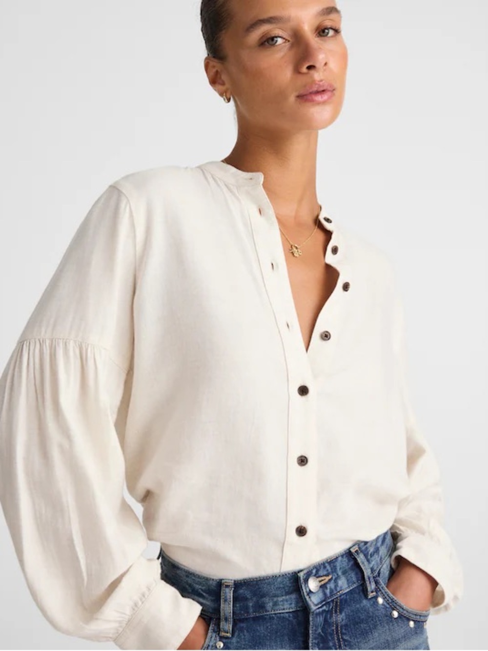 Madewell Cream Button-Front Peasant Blouse